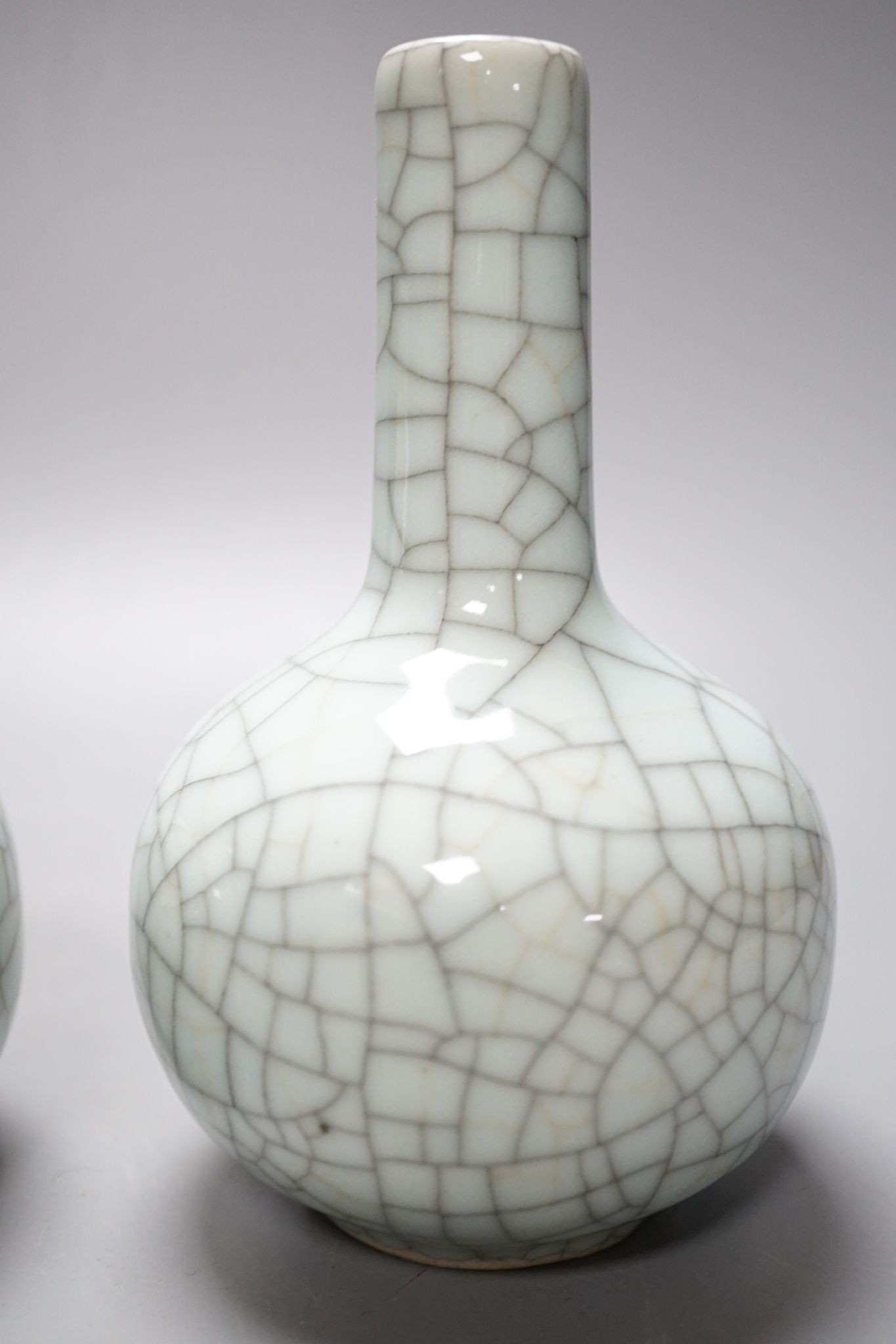 Three Chinese crackle glaze vases, 16cm